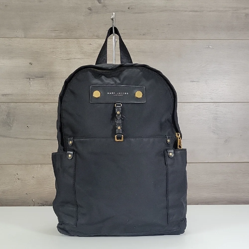Marc Jacobs Black Nylon Backpack with Gold Hardware